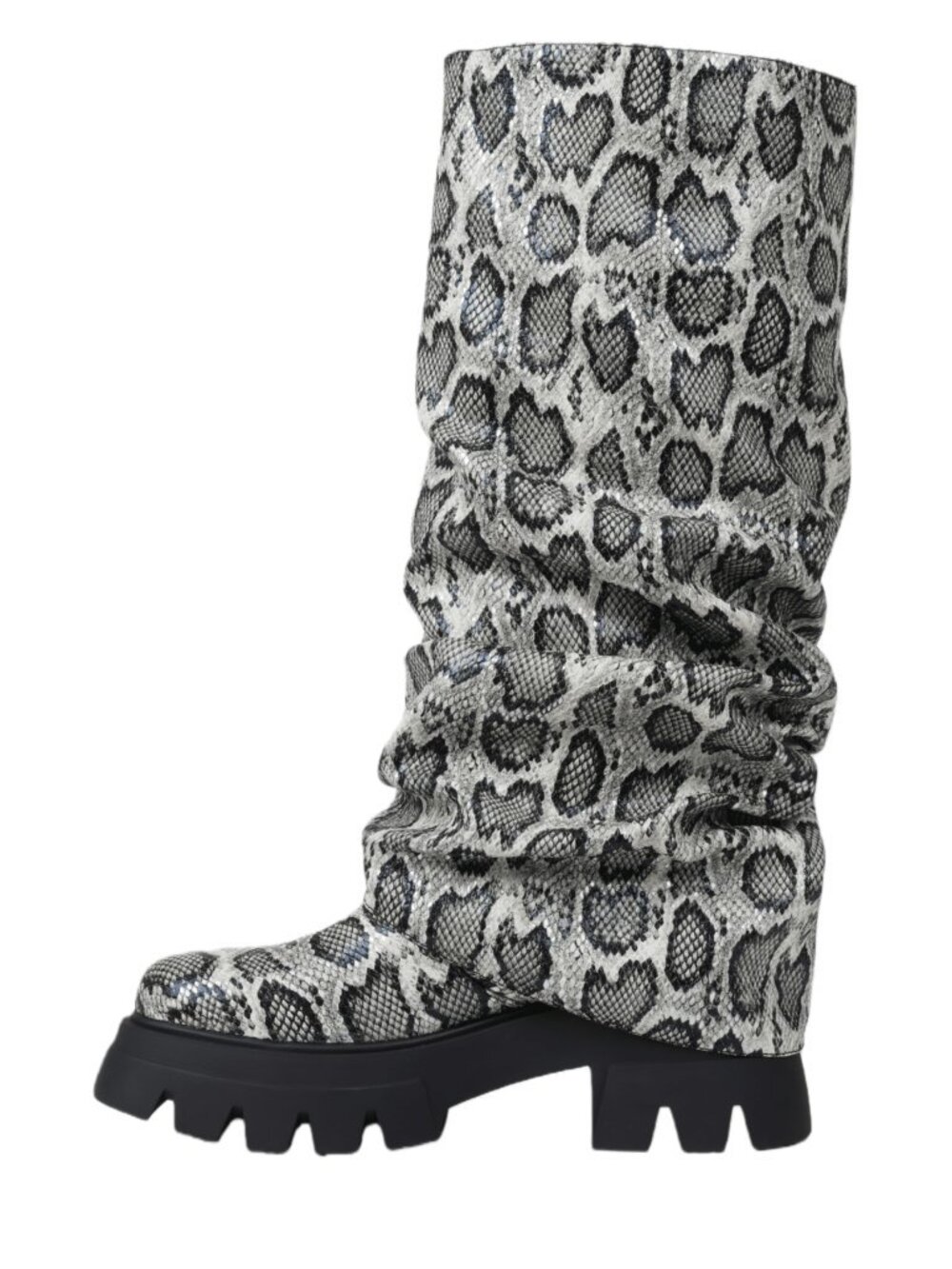 Snakeskin Women's Platform Slouchy Knee High Slip-On Boots - Picture 2 of 10